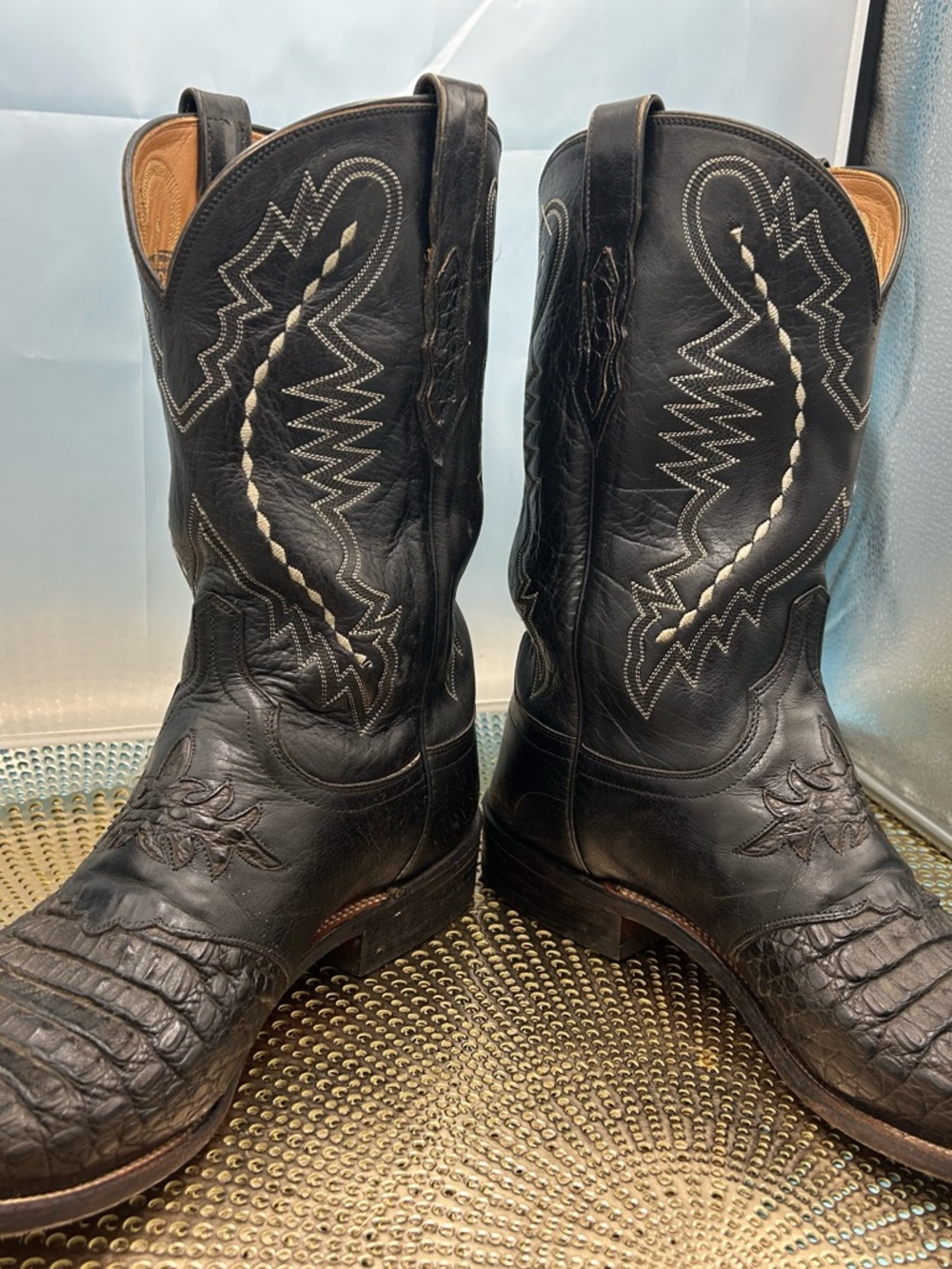 Lucchese men 12 vintage croc print cowboy boots